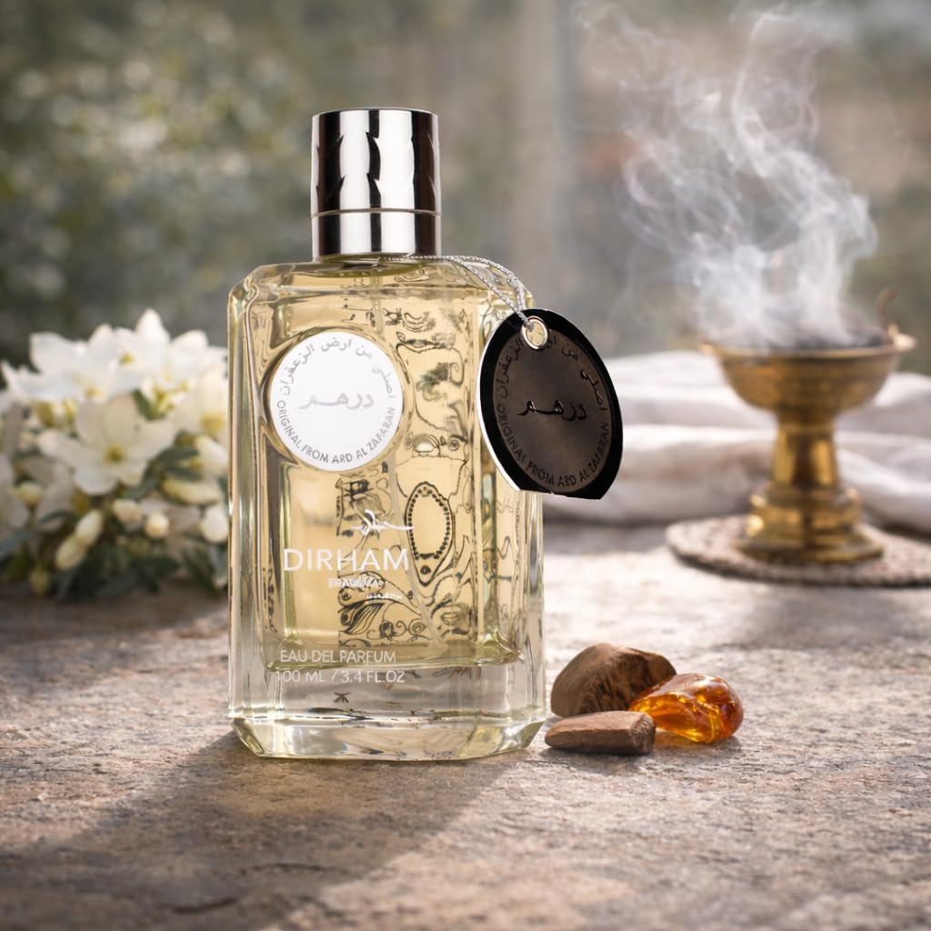 عطر ادوپرفیوم یونیسکس ارض الزعفران مدل درهم با رایحه خنک و ملایم
